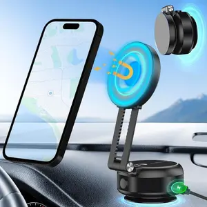 360 Degree Rotatable Car Phone Holder, Electric Suction Cup Type Magnetic Car Phone Holder, Car Interior Accessories for Dashboard & Windshield, Car Cellphone Mount