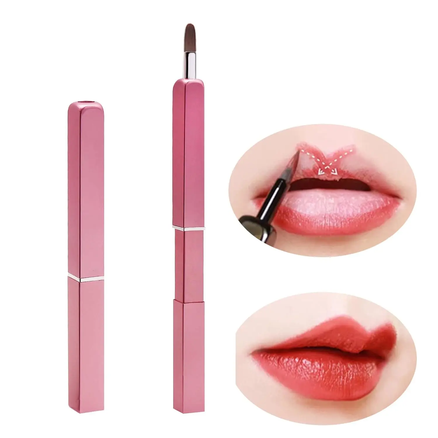 Lip Brush Applicators, Exquisite Retractable Lipstick Brushes for Women, Portable Lipstick Gloss Makeup Brush Tool for Girls (Pink)