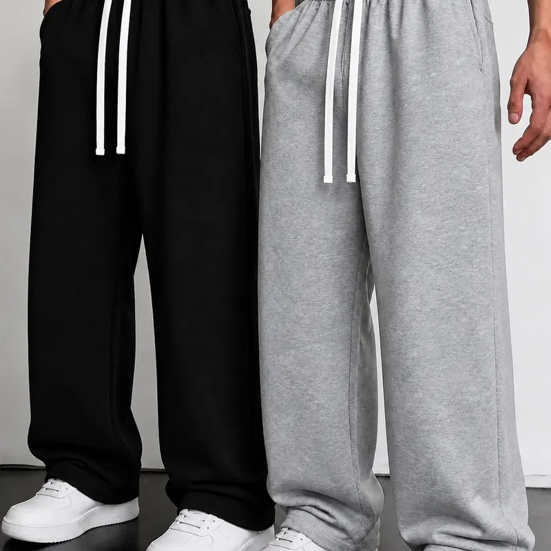 2-Pack Men’s Ultra-Soft Wide-Leg Sweatpants for Fall/Winter – Loose Fit Drawstring Long Pants, Breathable Drapey Casual Style, Versatile for Running, Fitness, and Basketball