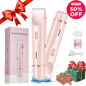 LEHOM Bikini Trimmer for Women, Electric Shaver and Razor Rechargeable 2-in-1 Bodyand Facial Hair Removal Double Head forPainless Trimming of Pubic Face UnderarmLegs,IPX7 Waterproof