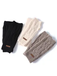 Unisex 100% Pure Wool Knitted Half Finger Gloves, Outdoor Sports Gloves, Winter Cycling Outdoor Warm Hand Wrist Protection, Short Patterned Mitts