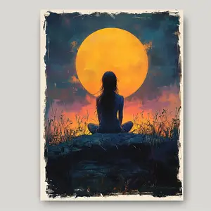 1pc "Stay Wild Moon Child" Canvas Wall Art, 12.0x16.0inch, Spiritual Moonlit Meditation Scene with Youngsters & Sunset, Less Poster for Bedroom or Living Room Decor, Ideal Gift, Moon Decor