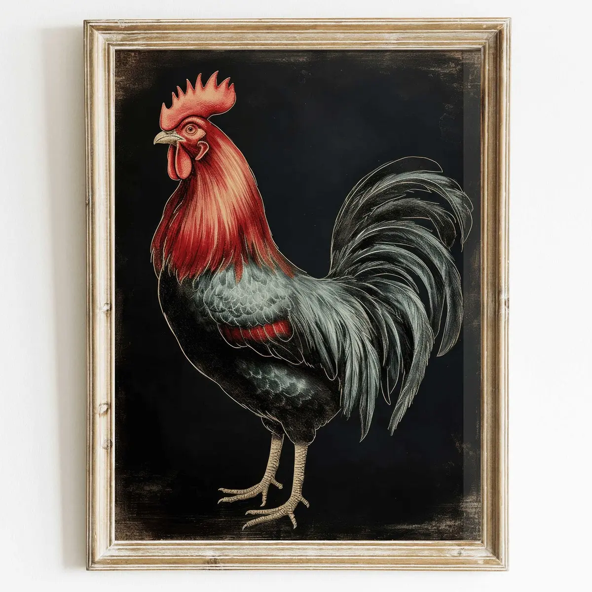 Vintage Rooster Decor, Rustic Farmhouse Decor, Farm Animal Painting, Cock Wall Art, Chicken Print, Country Wall Decor, Unframed | 5 size, 8x12 to 27x40 inch