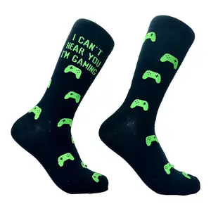 Men's I Cant Hear You Im Gaming Socks Funny Video Gamer Controller Joke Footwear Funny Graphic Socks Comfortable Fitted Spandex Cotton