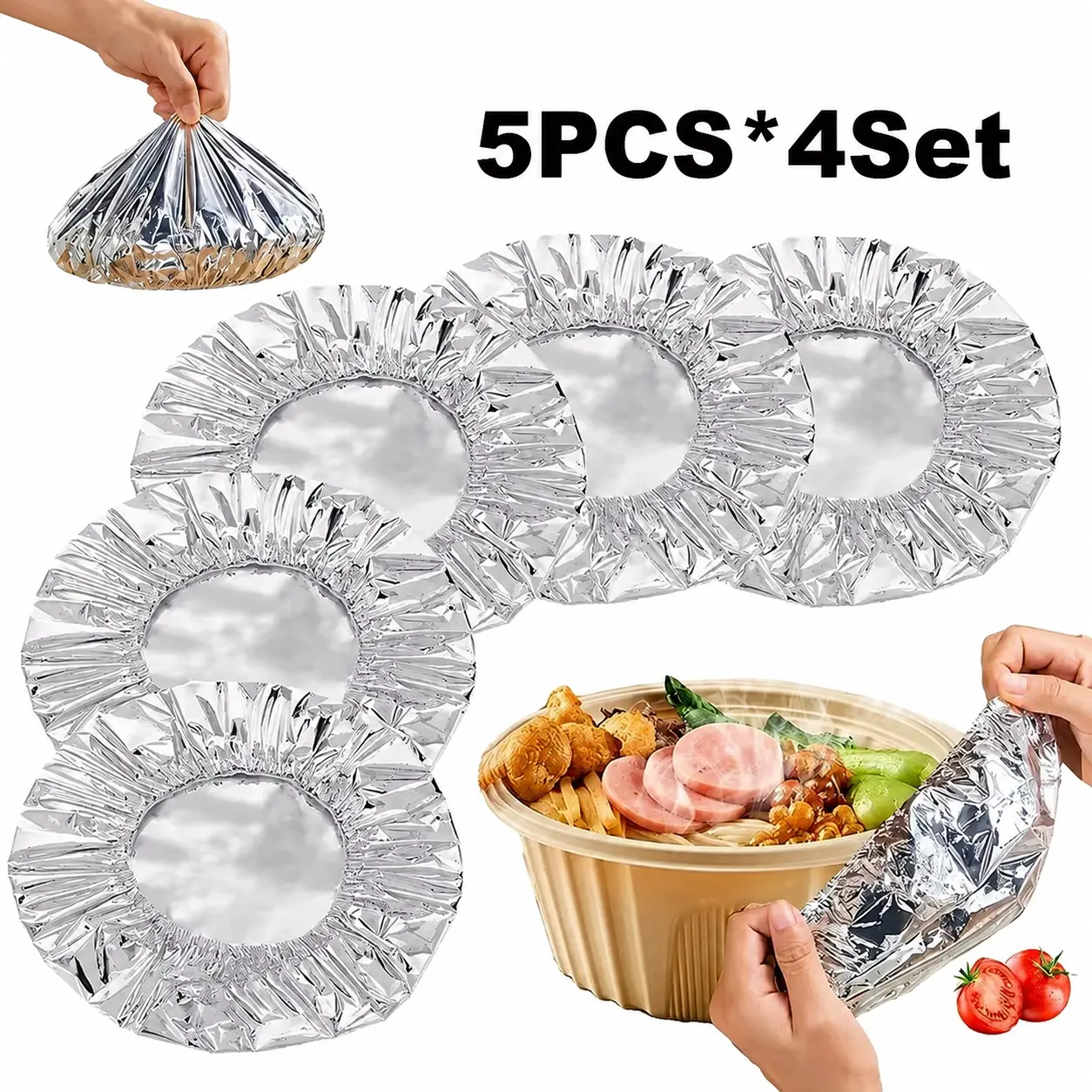 Reusable Aluminum Foil Food Insulation Covers – 20 Pack – Heat Retaining Tin Foil Lids for Bowls, Plates & Containers, Keep Food Warm, Kitchen Food Storage Covers