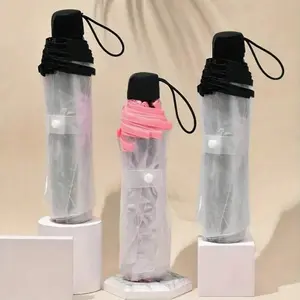 Transparent Folding Umbrella, Cute Mini Design, Fresh Simple Style, Sen Series Trifold, Cherry Blossom Pattern, Compact & Portable, Rainproof Umbrella