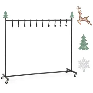 COSTWAY - 10-Hook Christmas Stocking Holder Stand on Wheels Freestanding Rack-Black