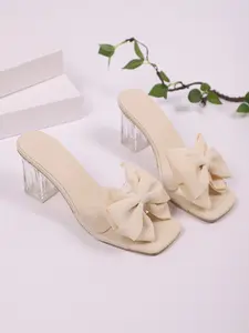 Women's Summer Fashion Square Toe Flat Sandals, Butterfly Knot Design, Cream Color Slip-On Shoes, Casual Outdoor Wear