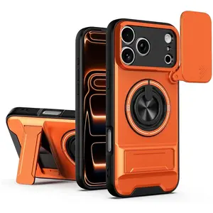 Slide Lens Protection 360° Rotate Magnetic Ring Kickstand   Shockproof Heavy Duty Protective Cover Ultra Thin Compact Design for iphone 17 pro case Pro Max/16 pro max cases/15/14/13/12/11 Series & Samsung mobile phone series with Protector