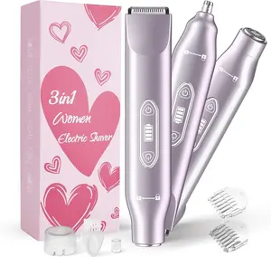 Bikini Trimmer for Women, 3 in 1 Electric Razor withCeramic Blades, IPX7 Waterproof, USB Rechargeable,Painless Hair Removal for Face, Body, Bikini Area, TravelGrooming Kit (Purple)