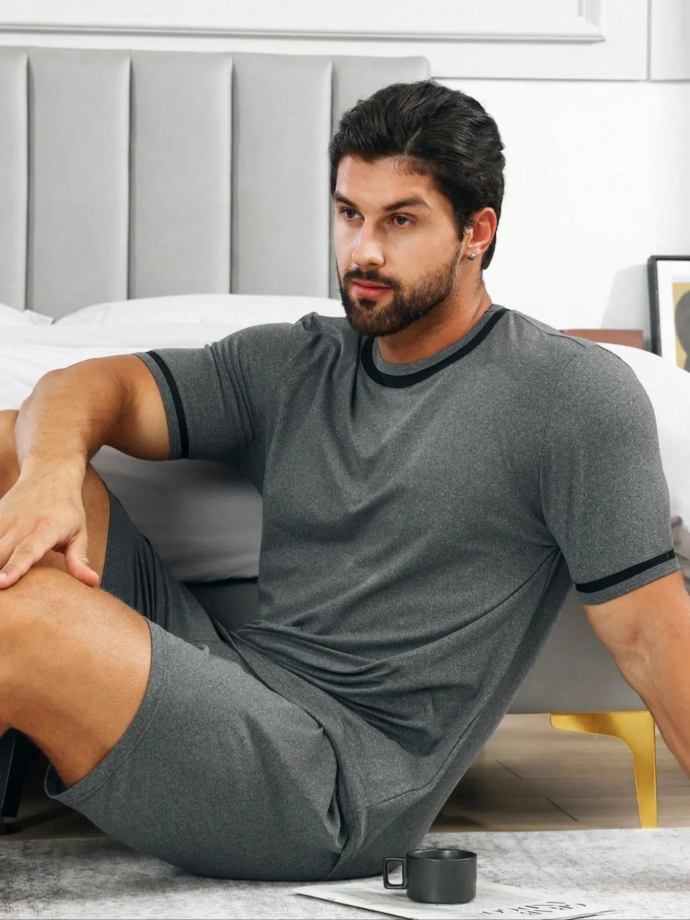 Wardrobe Men's Short Sleeve Knit Pajama Set Loungewear, Comfortable Nightwear Sleepwear Pjs Pyjamas for Home, Sizes S-2xl