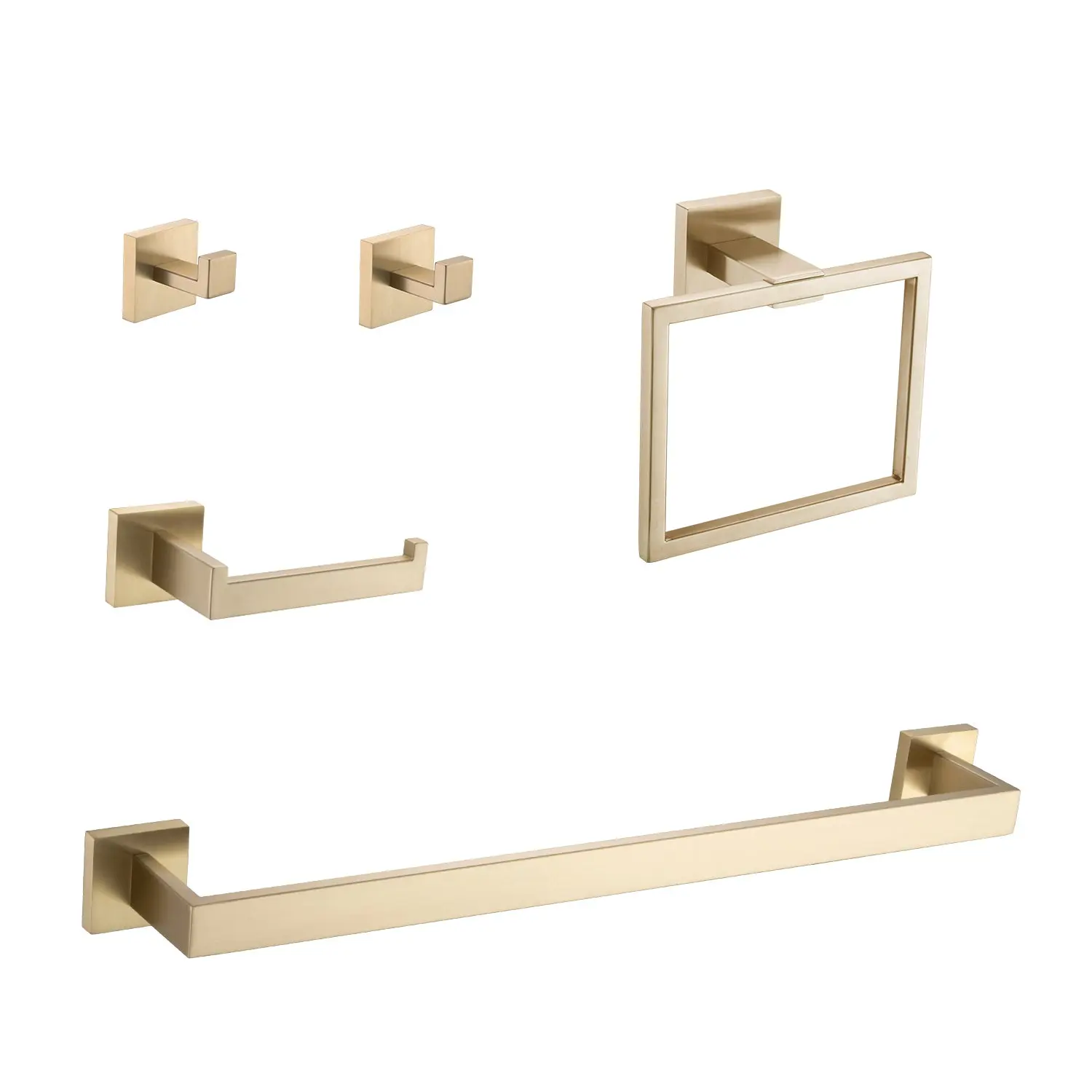 Brushed Gold 5-Piece Bathroom Hardware Set - Stainless Steel, Rust-Proof, Wall Mount, Suitable for Bathrooms, Outdoor Showers, Kitchens, Living Rooms, 2.70 lbs