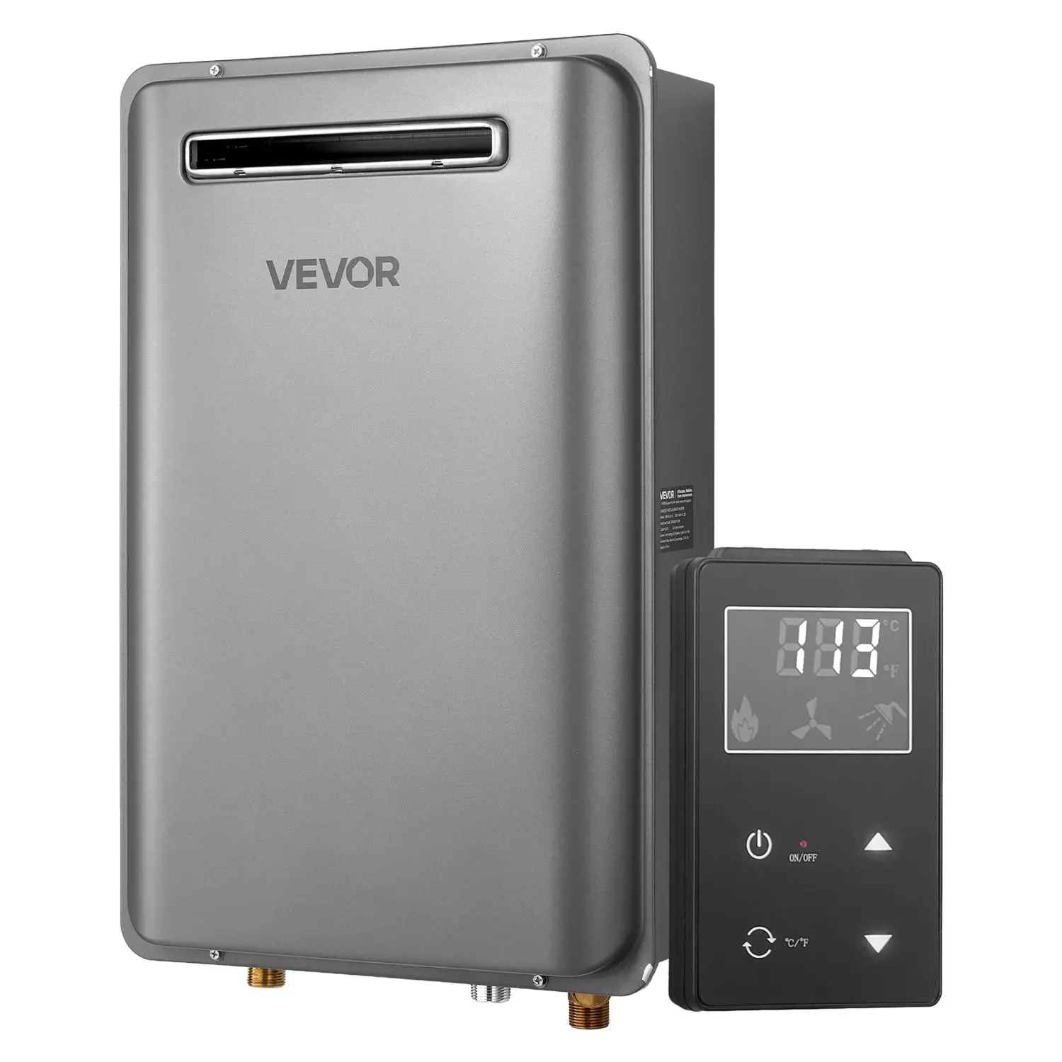 VEVOR Outdoor Gas Tankless Water Heater, 5.3Gal 120000 BTU Instant Heat Unit with Wired Remote, Digital Flexible Control, 3/4in NPT Connector, Smart Sensors, Water Pressure Protection, Safety Auto-Cut Off for Whole House, Silver Gray