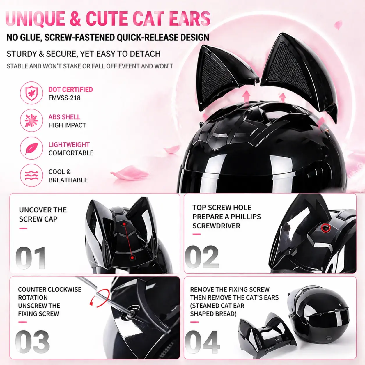 cat ear dot approved motorcycle helmet Kids Cute Ears Half Approved, Child Ultra-Thin Open Face Electric Motorbike Helmet Youth Moped Cap for 3-15 Years Old ATV Cruiser Scooter Helmet(Black) : Automotive LeLW Cat Ear Motorcycle Helmet