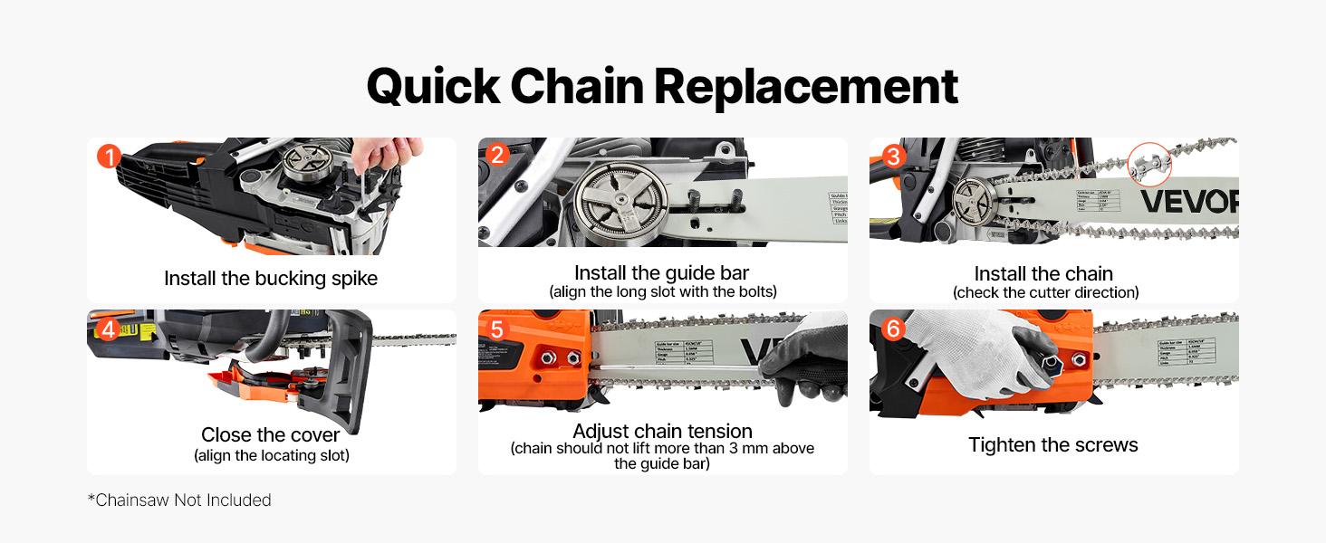 VEVOR Bar & Chainsaw Chain Combo 18" .325" Pitch .058" Gauge 72 Drive Links, Fits VEVOR CN-52G / CN-58G / CN-62G Gas Chainsaw, Alloy Steel, Replacement Guide Bar & Saw Chain with Sharp Cutter Teeth