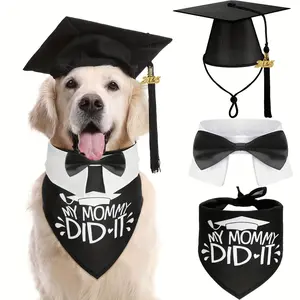 3pcs Pet Graduation Caps With Bow Tie Collar And Bandana Dog Graduation Hats With Tassel And 2025 Pendant Pet Grad Costume For Dogs Cats Puppy Graduation Party Accessory (Black Scarf)