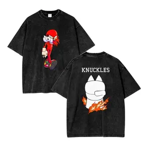 Retro Limited Knuckles the Echidna T-Shirt, Sonnic Cartoon Movie Graphic Tees, Unisex Acid Wash Lightweight Cotton TShirt, Sonic Merch, Comfort Fabric