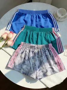 Trendy Comfortable 3-Piece Women's Casual Loose Short Pants, Side Stripe Design, Style, Elastic Waist, Perfect for Spring Summer Carnival Activities