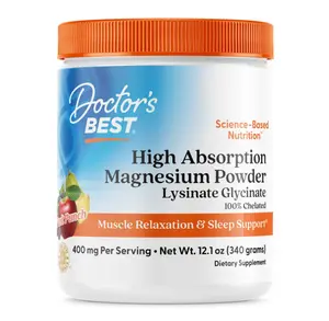 Doctors Best High Absorption Magnesium Powder Lysinate Glycinate 100% Chelated, Muscle Relaxation & Sleep Support, Gluten Free, Vegan, 100% Chelated Net Wt. 12.1 oz (340 Grams), Fruit Punch Flavor