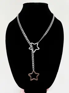 Star Design Chain Necklace, Fashionable Stainless Steel Jewelry for Party, Daily Clothing Decor, Trendy All-match & Exquisite Jewelry for Birthday Gift, Adjustable Necklace