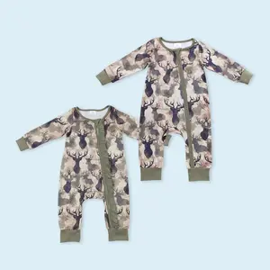 Baby Girl Reindeer Hunting Season Long Sleeve Zip Romper for Spring and Fall