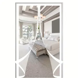 Mosquito-proof screen door mesh with storage buckle, self-closing magnetic curtain, and no-drill home hanging curtain