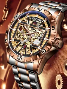 Men's Business Fashion Round Dial Analog Watch, Mechanical Style Watches, Fashion Watch for Party, Daily Clothing Decor, Trendy All-match & Exquisite Watch for Birthday Gift with Box