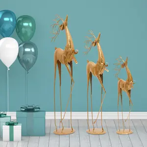3-Piece Golden Iron Deer Statues - American Vintage Handmade Baking Paint Home Decor