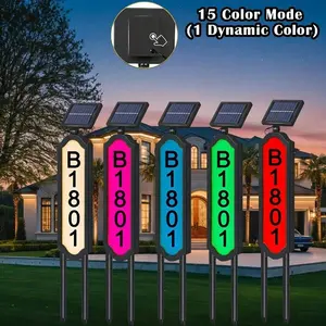1-Pack Solar Outdoor House Number Light with 15 Adjustable Colors, 2 installation methods, IP44 Waterproof Address Sign for Wall, Door, Garden, Porch, and Courtyard – Easy to Install LED Lighting