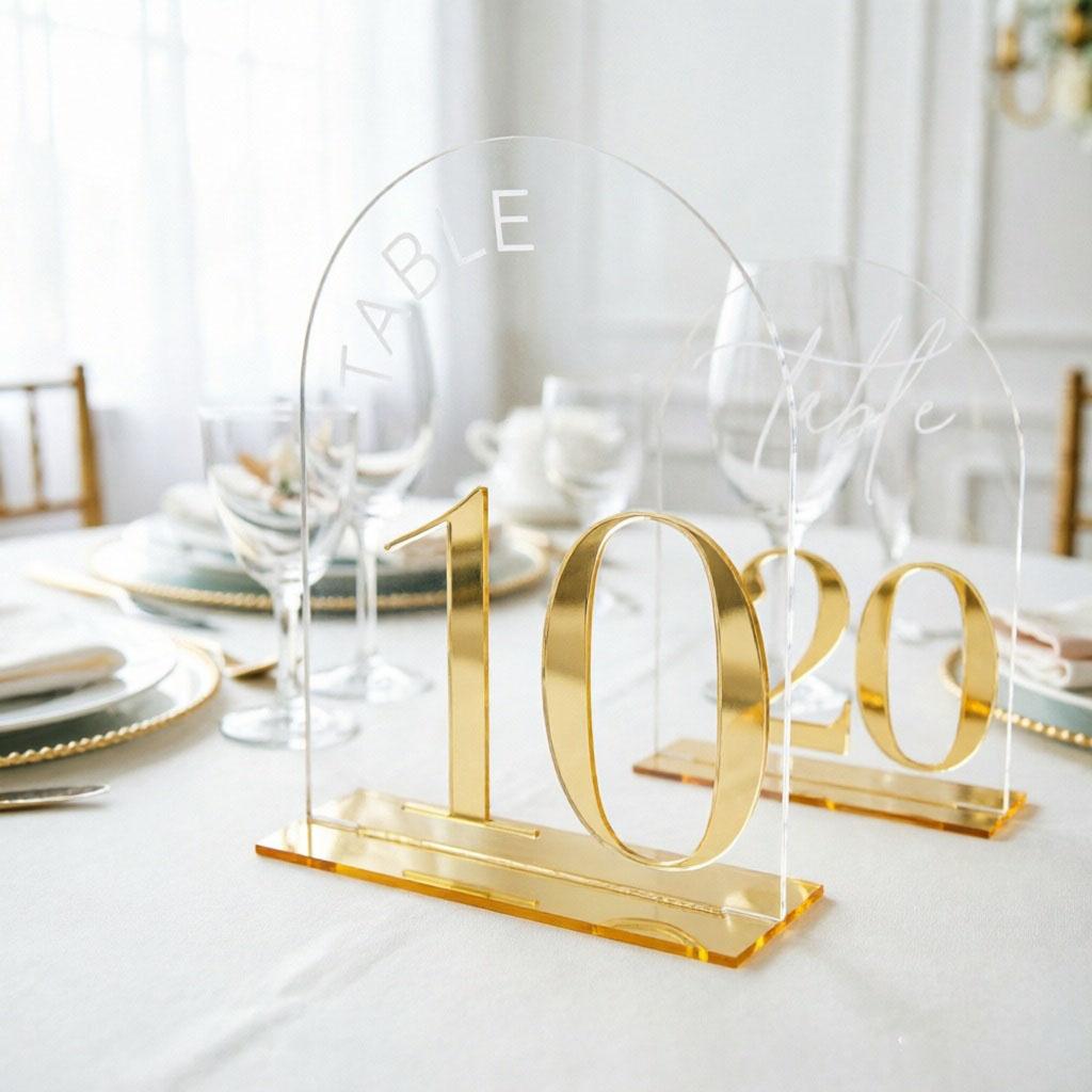 ADISEN Beautiful Wedding Reception Numbers Acrylic Table Number, Modern Simple Table Number with Holder,  Banquet Seat Card, Signs, Acrylic Desktop Decoration Clear Arch Table NumbersRestaurant Reservation Number, Wedding Decoration,