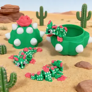 3D Printed Cute Cactus Dragon + Egg Set Model, Plastic Desktop Decor Sculpture, Holiday Gift, Adorable Desk Ornament, Home Decor, Desktop Ornaments