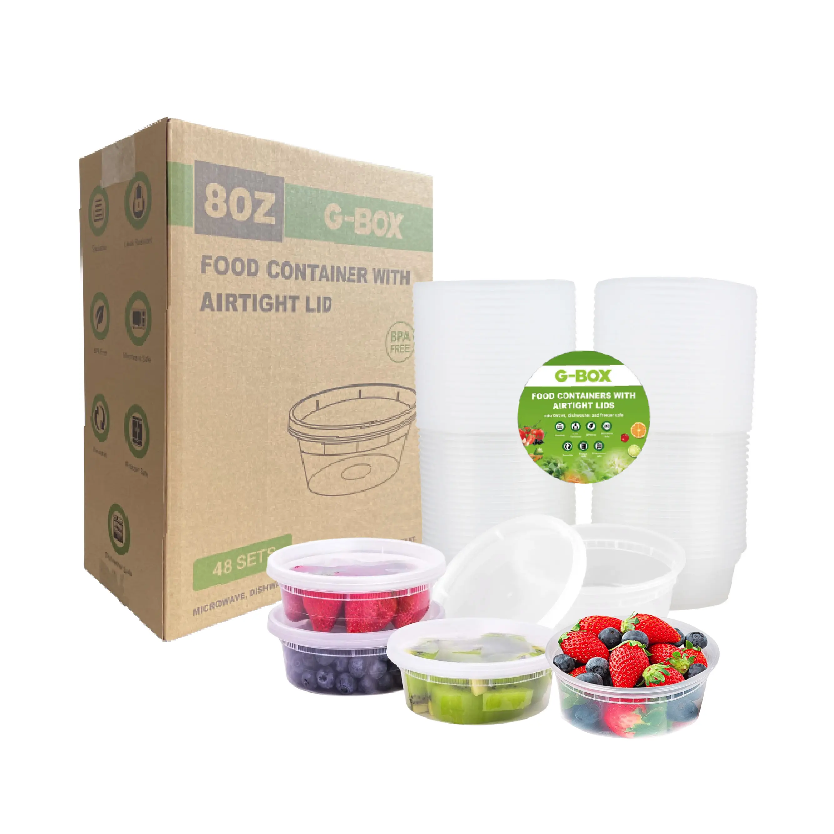 G-Box 8 oz. Microwavable Plastic Deli Container and Lid Combo Pack - 48/Case
