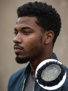 2026 NEW Afro Curly Afro Kinky Hair Toupee For Men,Explosion Curly Hair Pieces Mens Units Replacement,Mens Hairpiece Real Human Hair Unit,Breathable PU Base Hair System