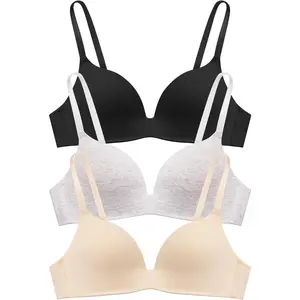 3 Pieces Lightly Lined Wireless Bras for Women Comfy Plunge T Shirt Bra Pack
