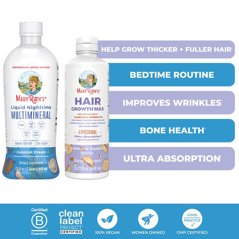 MaryRuth's Hair Growth + Nighttime Routine Bundle - Hair Growth Max Liposomal & Liquid Nighttime Multimineral