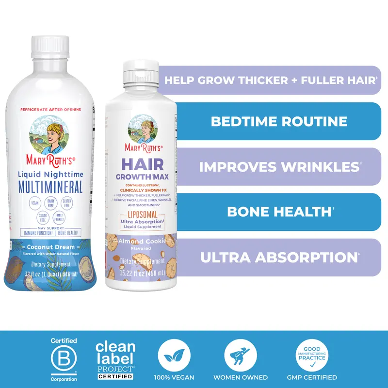 MaryRuth's Hair Growth + Nighttime Routine Bundle - Hair Growth Max Liposomal & Liquid Nighttime Multimineral