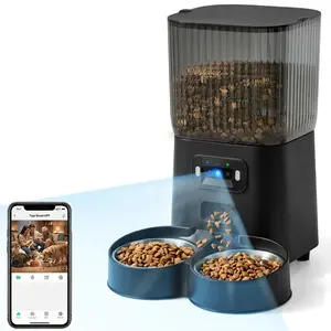Automatic Pet Feeder with 2MP Camera, 5L Large Capacity 2.4/5G WiFi Smart Pet Feeder with HD 180° Wide Angle View, Tuya Smart APP Remote Control Food Dispenser, Auto Timer, Portion Control, Dual Bowl Design, Infrared Night Vision for Cats and Dogs