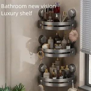 2-3-Pack Gun Gray ABS Triangular Suction Cup Shower Caddy 3-Tier Corner Shelves No Drilling Bathroom Organizer 40lbs Load Capacity Towels Hook Toiletries Storage Rack