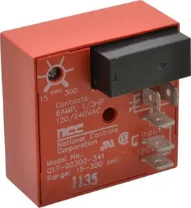 NCC 5 Pin, SPDT Time Delay Relay 8 at 250 VAC Resistive Load Contact Amp, 120 VAC, On Board Trimpot Q1T-00300-341