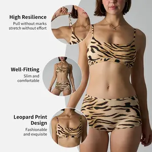 Lunaclo Women's Casual Lace Underwear Set Bralette Panties Leopard Print Breathable Quick Dry Lightweight All Seasons Daily Wear