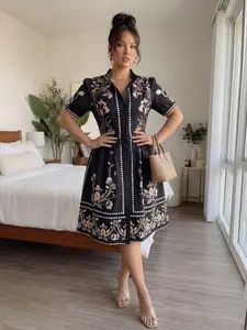 Women's Plus Size Full Print Floral Elegant Short Sleeve Summer Dress, She-In Unity Series, Casual Boho Style, Perfect for Daily Wear brunch dresses