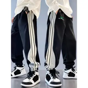 [Durable] Boys' Casual Jogger Pants - Comfortable Polyester, Elastic Waistband, Striped Cuffs, Machine Washable, Ideal & Autumn, Youngsters Casual Wear |   Relaxed Fit Joggers |   Polyester Joggers, Perfect Outdoor