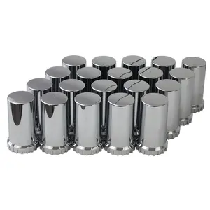 20/60 Pcs Cylinder Nut Covers 33mm by 3-3/4" Lug Nut Covers Thread On Flat Top ABS Chromed Flat Top Lug Nut Caps for Semi Trucks