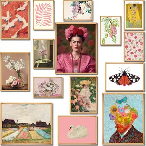 15 count Eclectic Wall Art Decor, Modern Maximalist Wall Prints for Bedroom, Posters for Room Aesthetic, Wall Collage Kit Pictures for Living Room, Colorful Dorm Gallery Home Decor (Unframed, Eclectic Art 3)