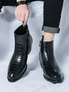 Men's Fashionable Crocodile Embossed Boots, Business Style Pointed Toe Chelsea Boots for Party, Daily Clothing Decor for Men, Walking Shoes