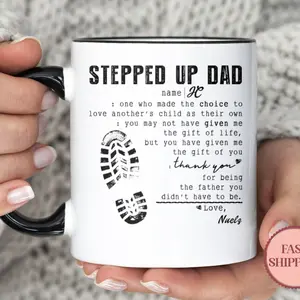Personalized Stepped Up Dad Mug Father's Day Gift For Step Dad Step Dad Coffee Mug Custom Mug For Step Dad MU35 Up