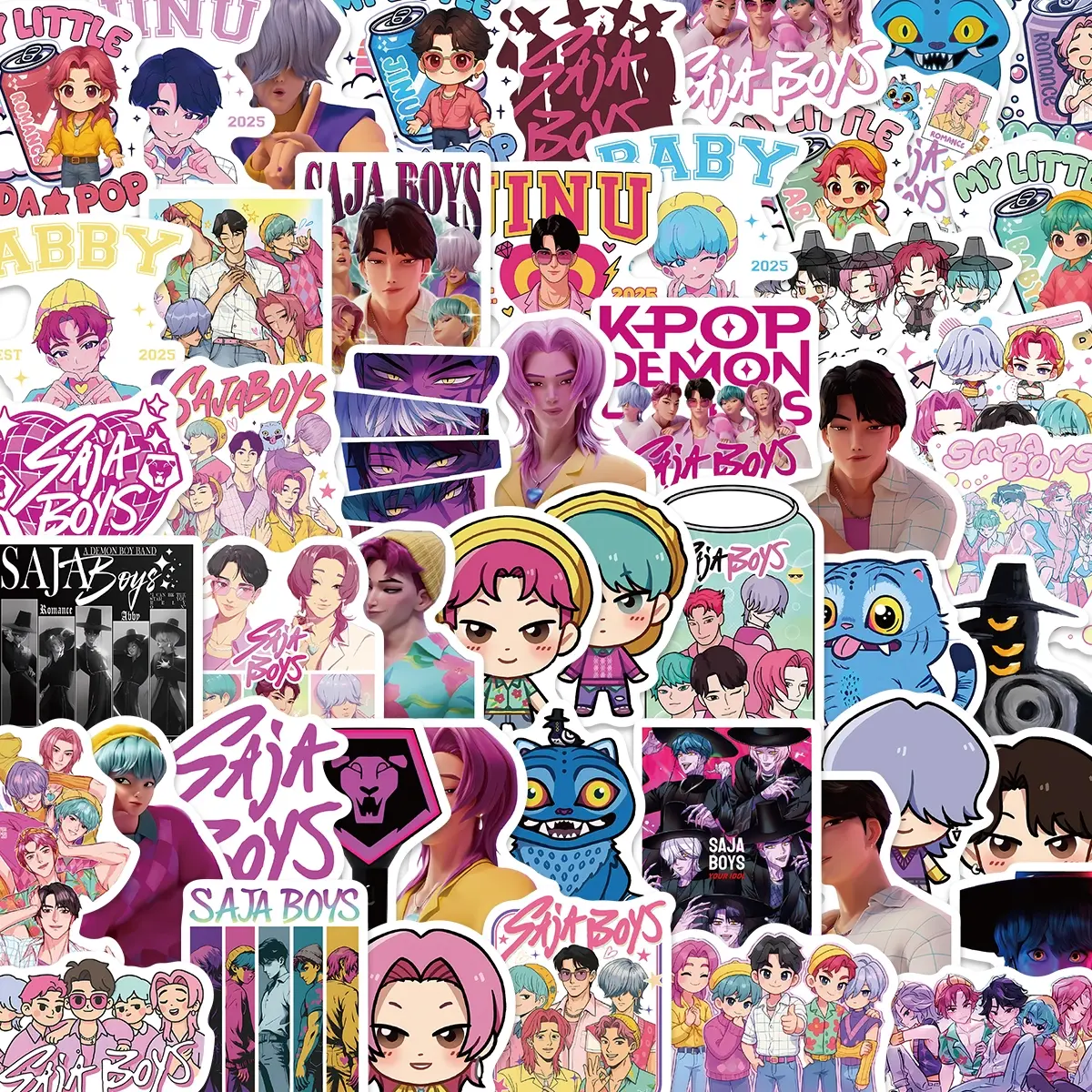50pcs Saja Boy Group Trendy Cartoon Stickers, Decorative DIY Wall Decals for Luggage, Notebooks & Scrapbooking Supplies, Durable Adhesive Sticker Set, Sticker Haul, Sticker Packs