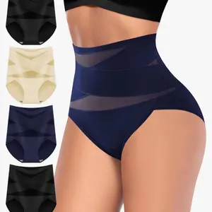 FINETOO High Waisted Nylon Briefs for Women - Pack of 4 - Tummy Control - Elastic - Bikini Seamless Panties - S-3XL - Leg, Cotton