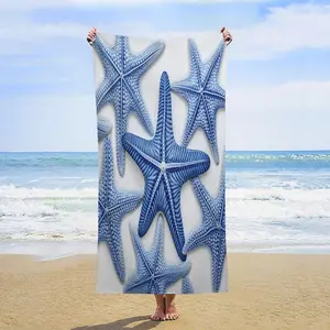 Coastal Starfish Shell Blue White Beach beach towel Quick Dry beach towel for Beach Microfiber Sand Free Underwater Sea World Fish Nautical Ocean Personalized Beach beach towels Pool Travel Swimming 30x63 Inch