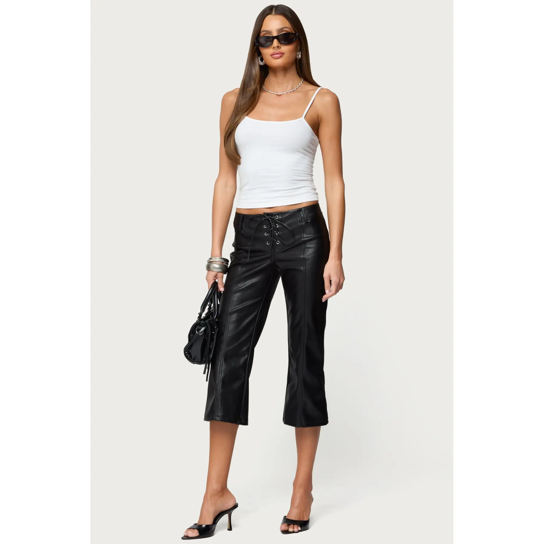 Lexy Faux Leather Flared Capri Pants